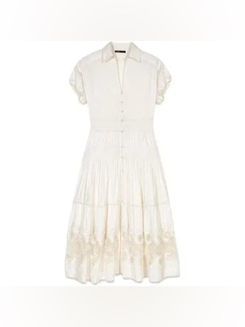 Maje Cream Button-Down Tiered Midi Dress Size 40
